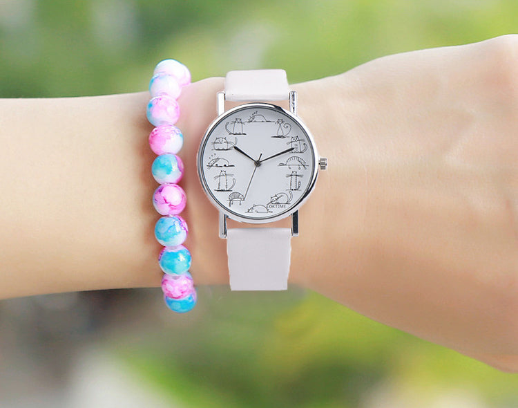 Katten horloge wit "Cat Time"