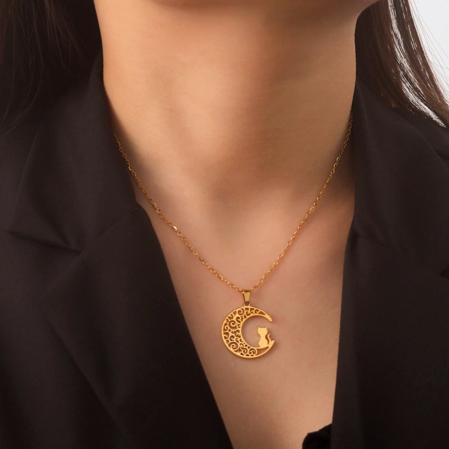 Katten ketting Goudkleurig "Cat on the moon"
