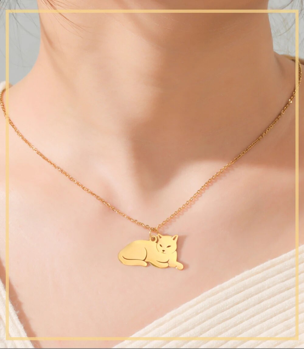 Kattenketting liggende kat | Goud