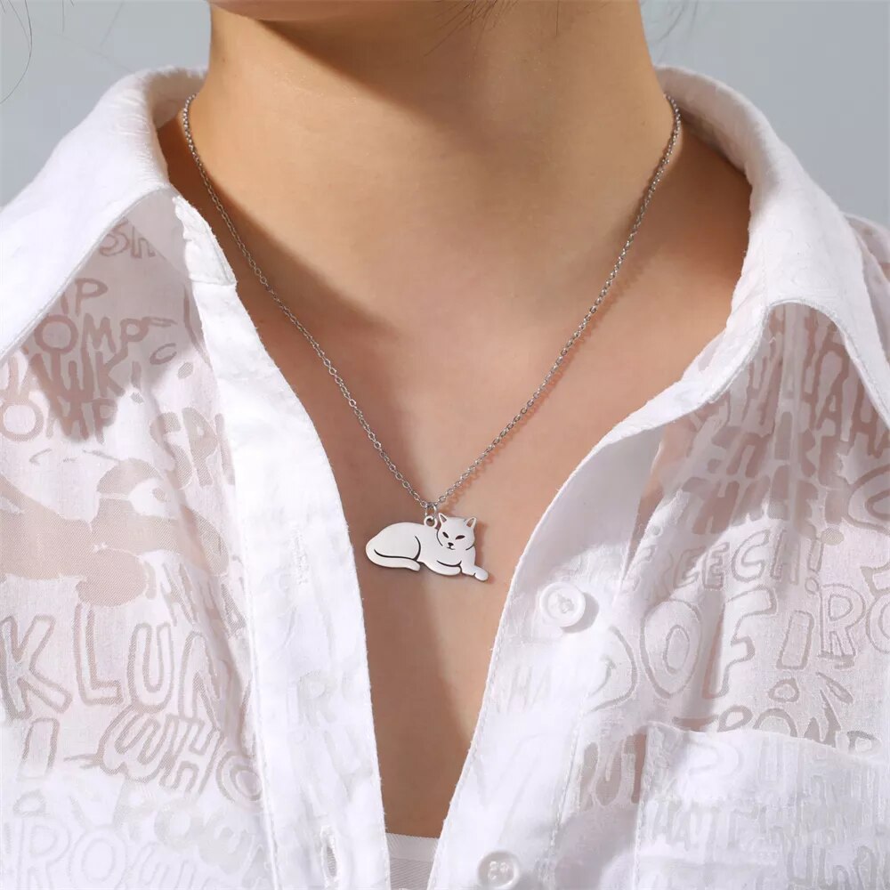 Kattenketting liggende kat | Zilver