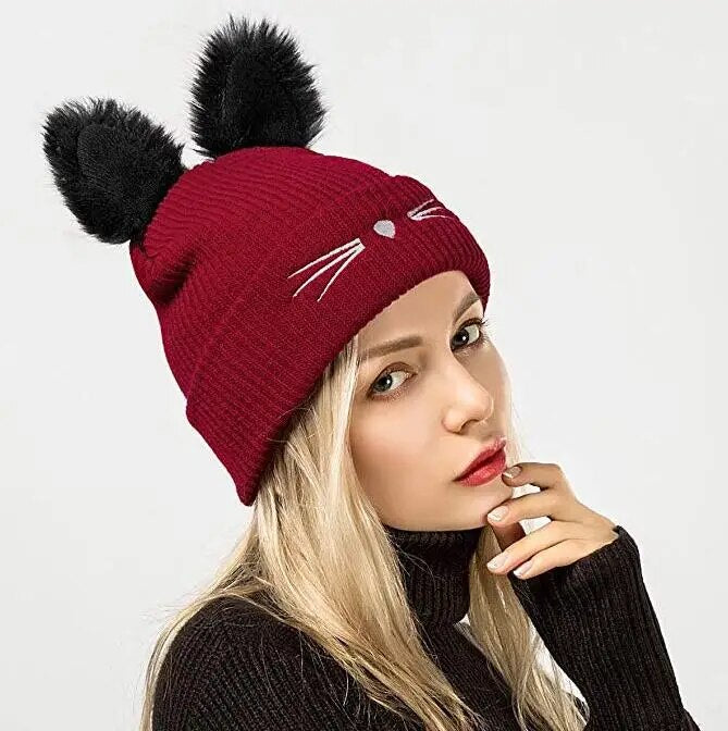 Katten muts / beanie met oortjes | Rood