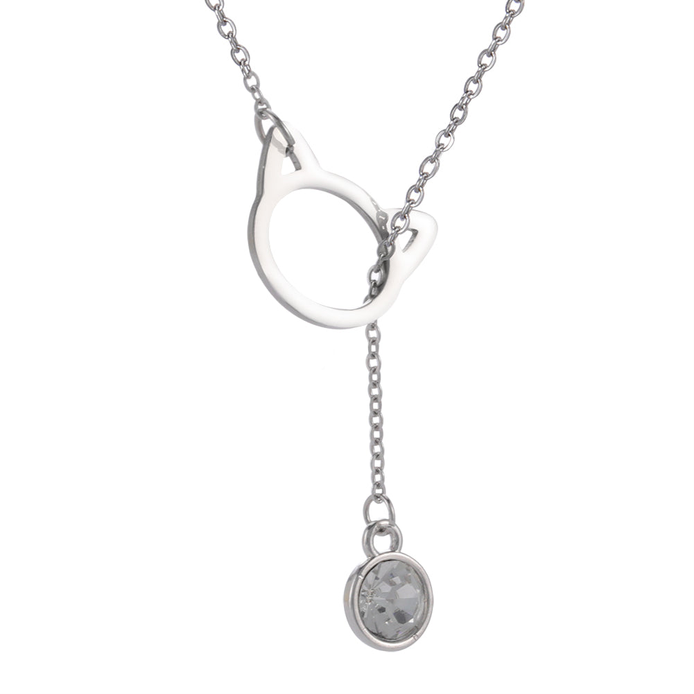 Ketting stainless steel zilver met kattenkop en zirkonia speelballetje er door heen.