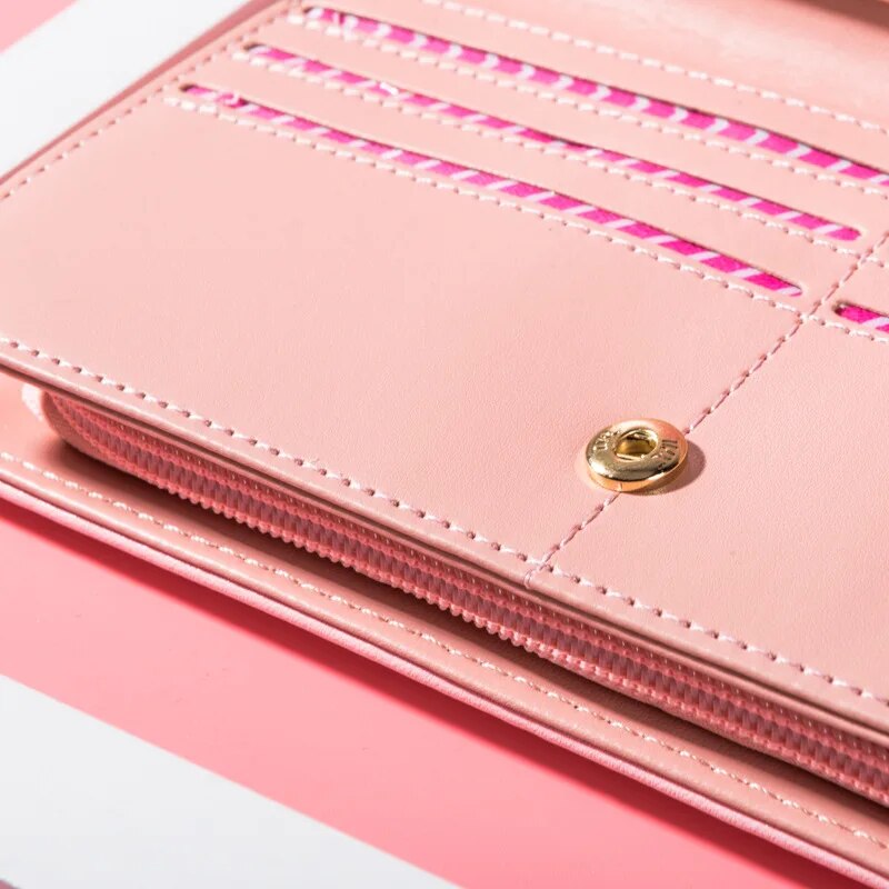 Katten portemonnee groot | Roze "Just hanging"