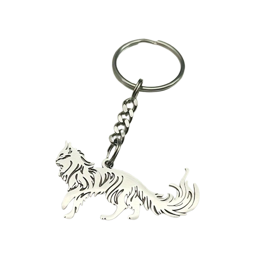 Sleutelhanger kat Maine Coon silhouet Zilver