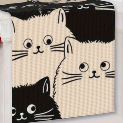 Katten tafelloper zwart-witte poezenparade