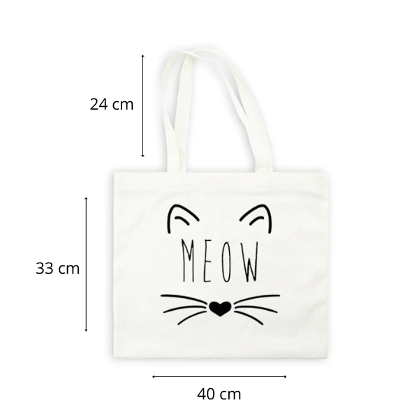 Tote bag met rits Wit "Meow"