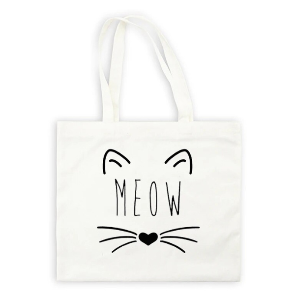 Tote bag met rits Wit "Meow"
