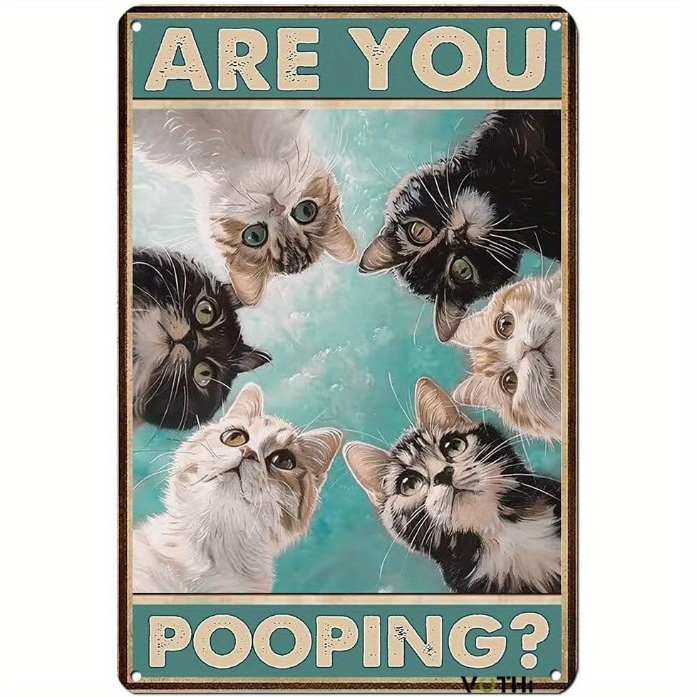 Wandbord metaal 6 katten “Are you pooping?” | PRE-ORDER