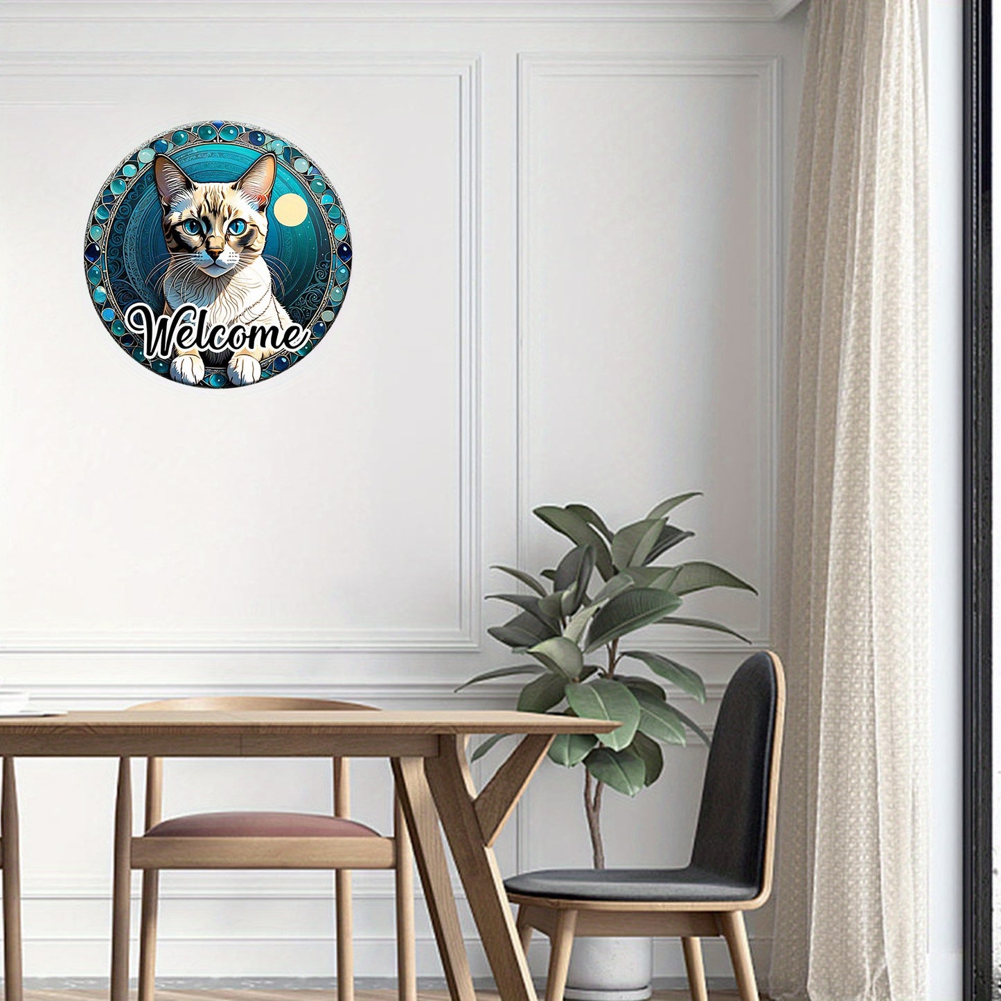 Siamees wandbord rond “Welcome”
