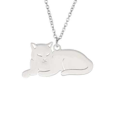 Kattenketting liggende kat | Zilver