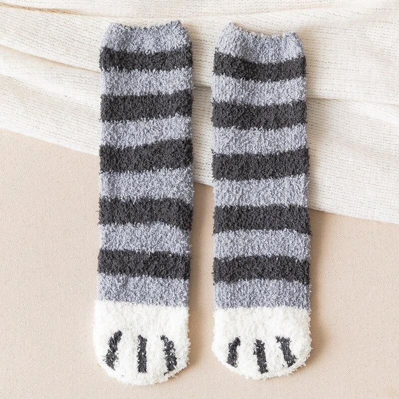 The Happy Cat Shop | Katten sokken / huissokken "Kattenpoot grijs gestreept"