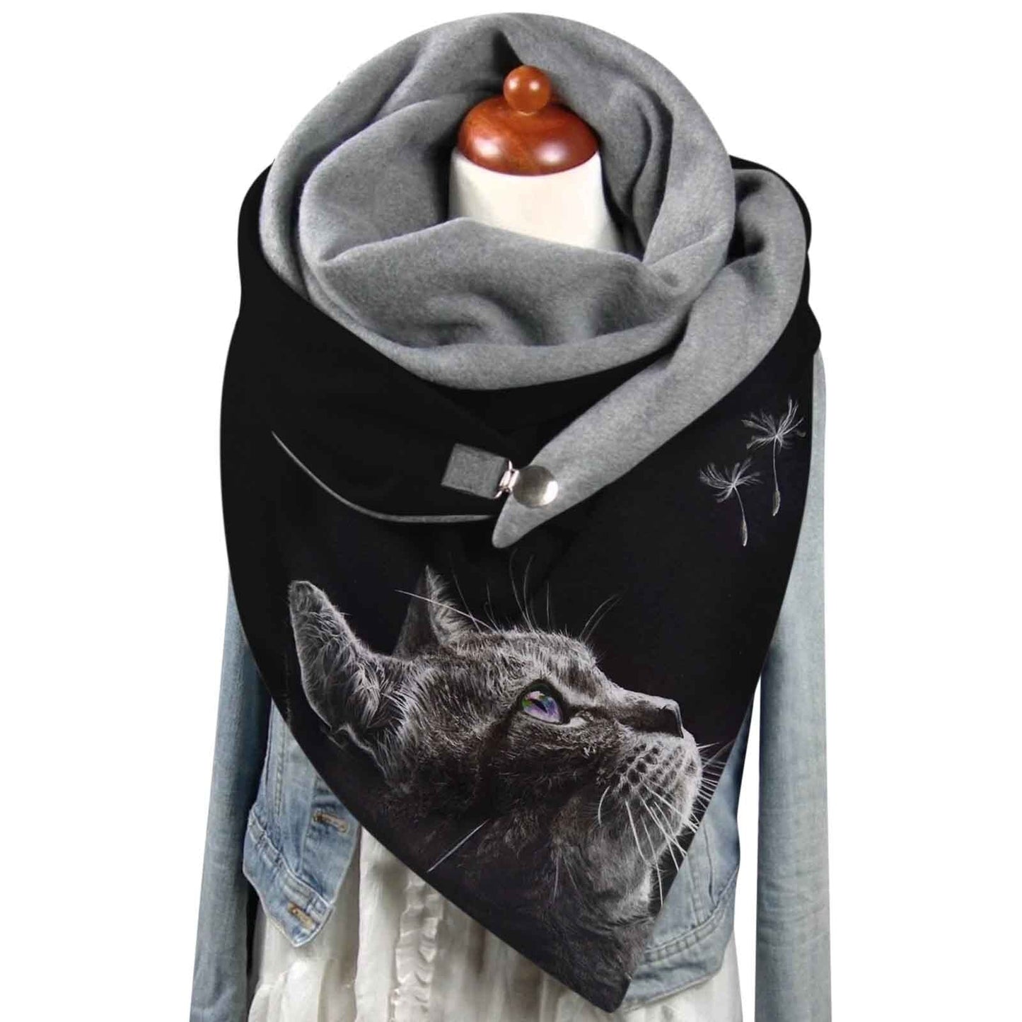 The Happy Cat Shop | Katten wikkelsjaal “Grijze kat met paardenbloem ”