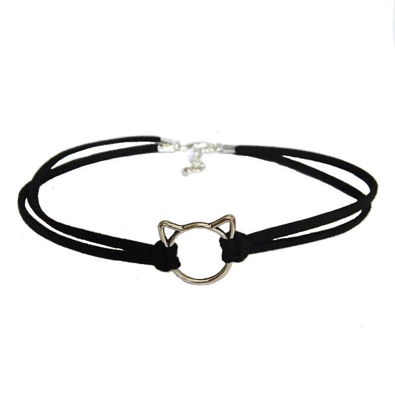 Katten chokerketting zwart suede | "Kattenkoppie"