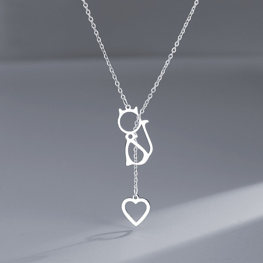 Ketting kat met hart zilver "Siva"