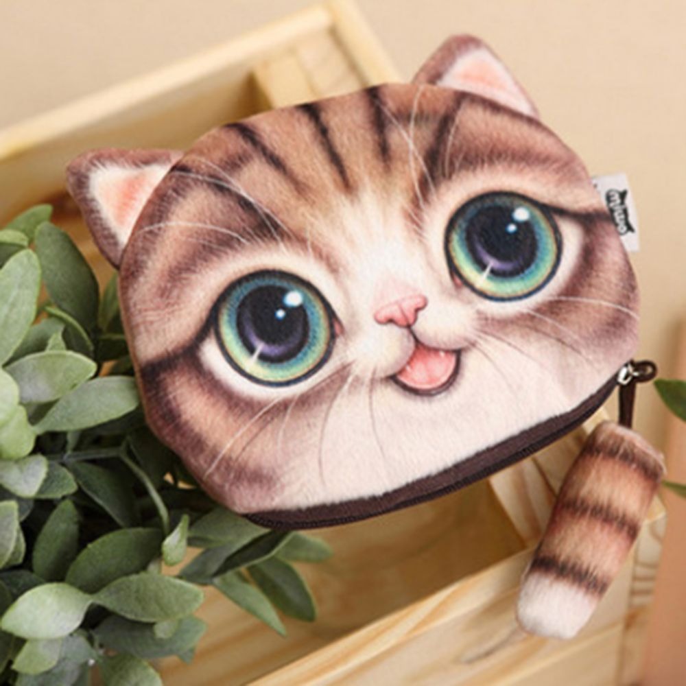 The Happy Catshop | Portemonnee 3D kattenkop met pluizig katten staartje