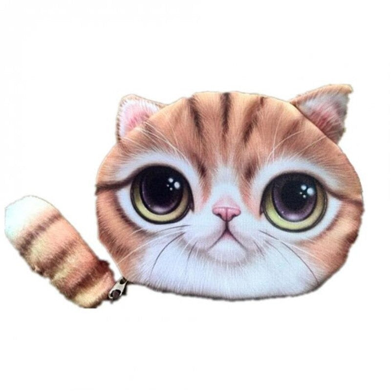The Happy Catshop | Portemonnee 3D kattenkop met pluizig katten staartje