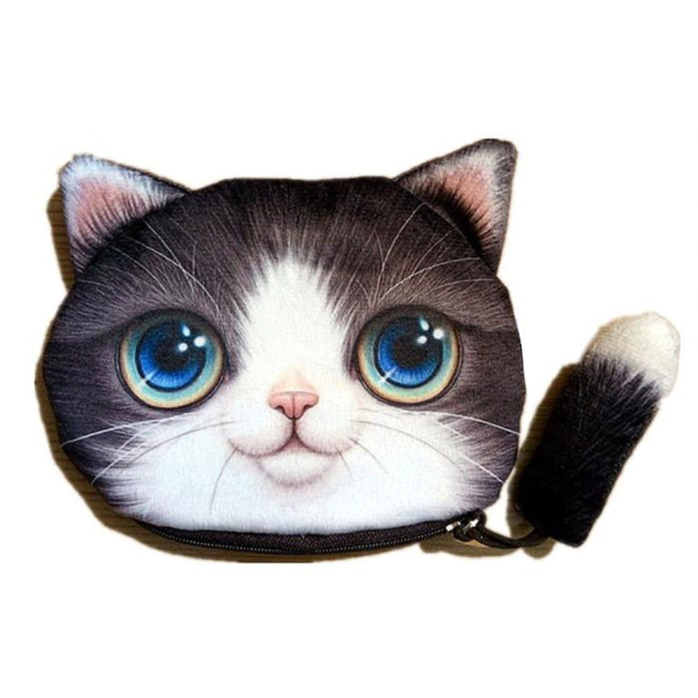 The Happy Catshop | Portemonnee 3D kattenkop met pluizig katten staartje