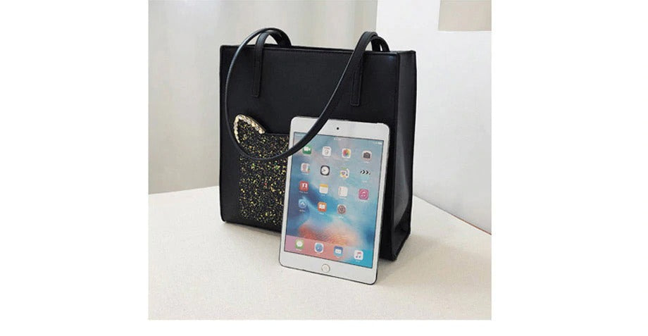 Handtas / schoudertas kattenkop "Glitter" | Beige
