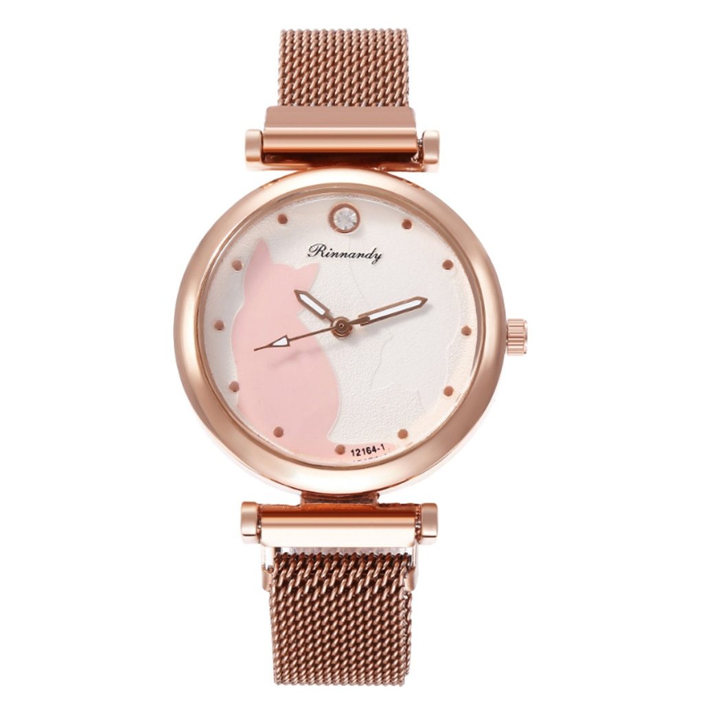 Katten horloge magneetsluiting rosé goud