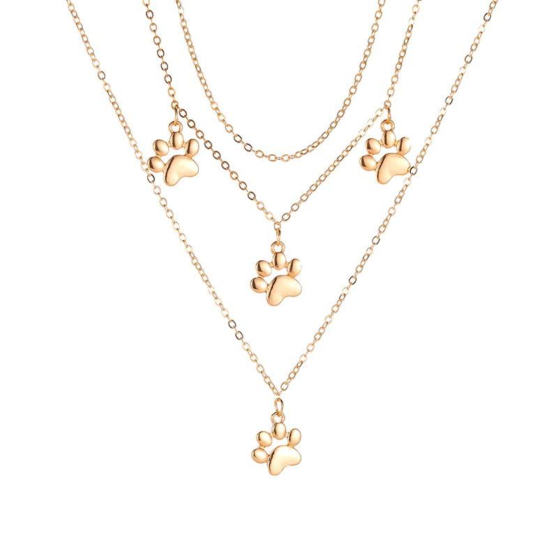Katten ketting goud 3 lagen "kattenpootjes"
