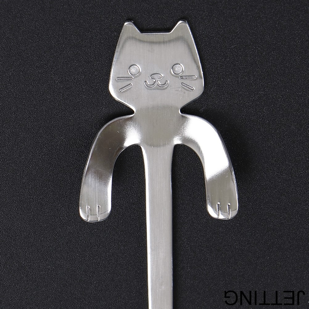 The Happy Cat Shop | Katten theelepel "Just Chilling" set 4 stuks zilver