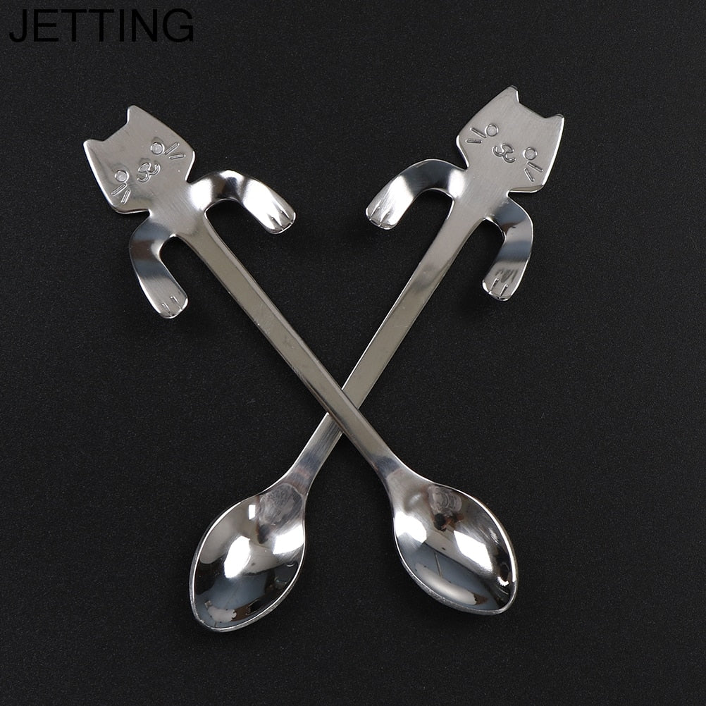 The Happy Cat Shop | Katten theelepel "Just Chilling" set 4 stuks zilver