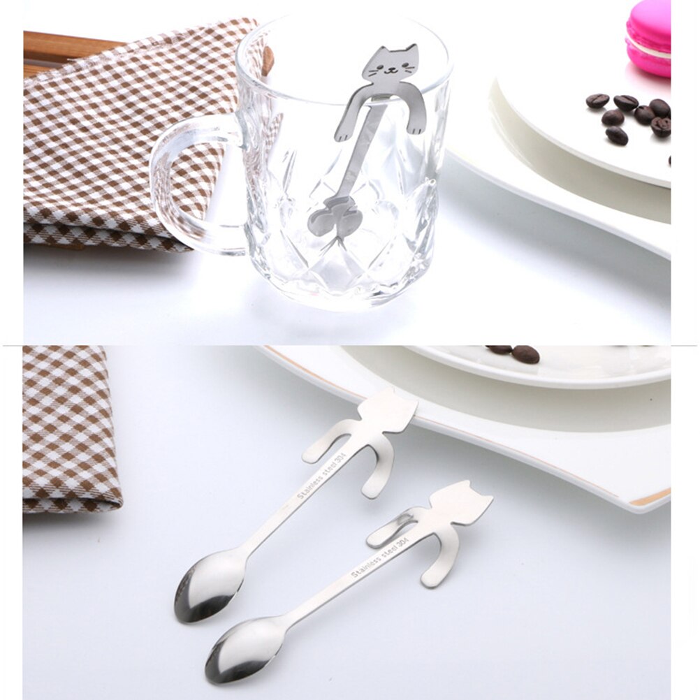 The Happy Cat Shop | Katten theelepel "Just Chilling" set 4 stuks zilver