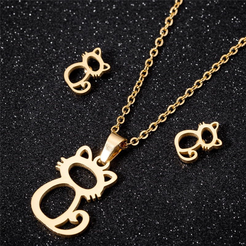 The Happy Catshop | Sieraden set "Tender" | Goud | ketting & oorbellen