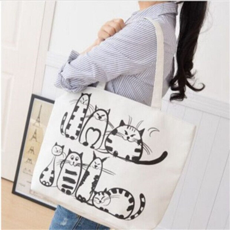 Katten strandtas / shopper | Wit