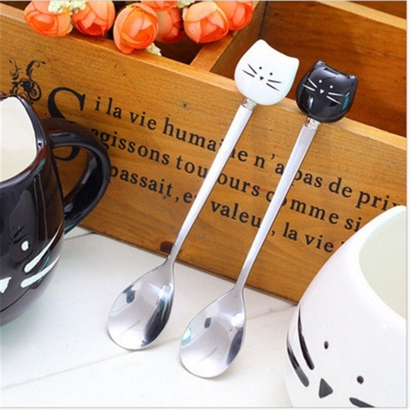The Happy Cat Shop | Katten theelepel met kattenkop van keramiek | 4 stuks 😻