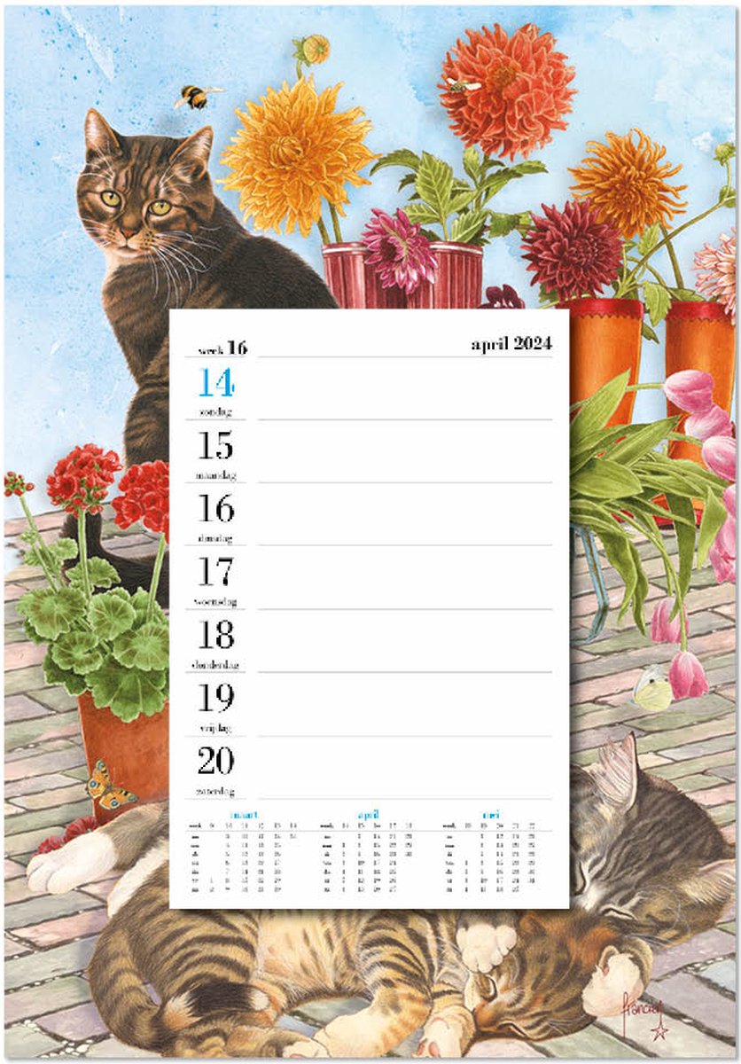 Franciens Katten Weeknotitie kalender 2024 op schild Dahlia’s