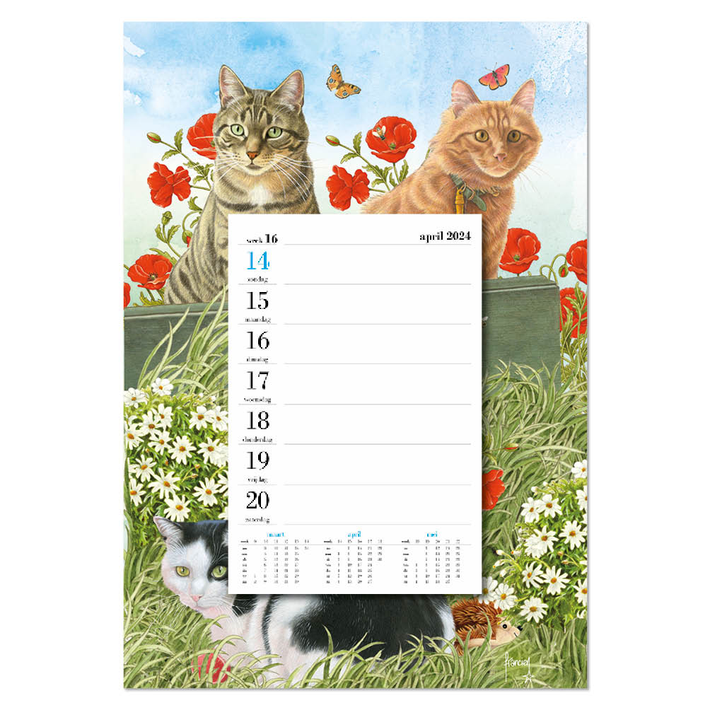 Franciens Katten Weeknotitie kalender 2024 op schild Klaproos