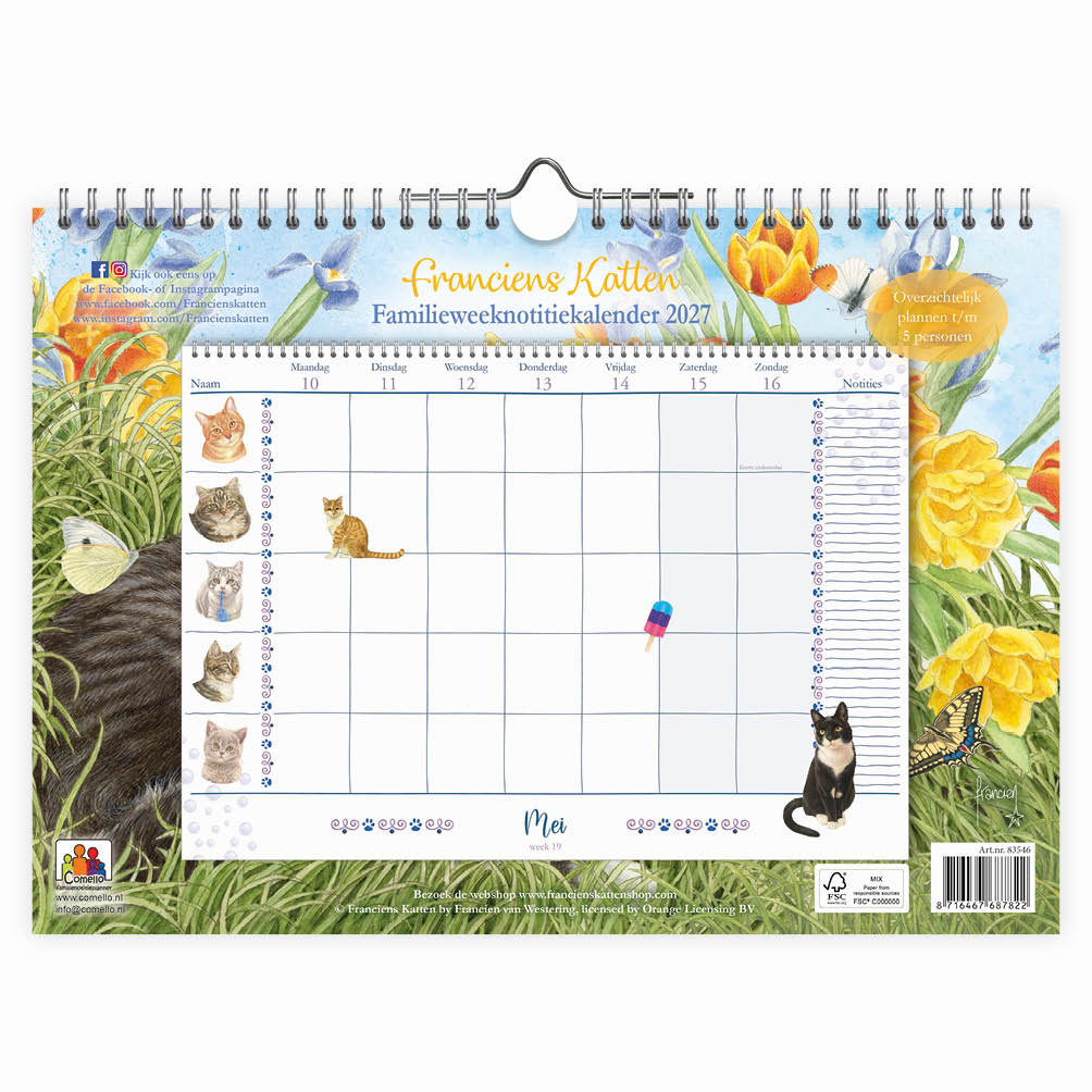 Franciens katten familieWEEKnotitiekalender oblong 2027