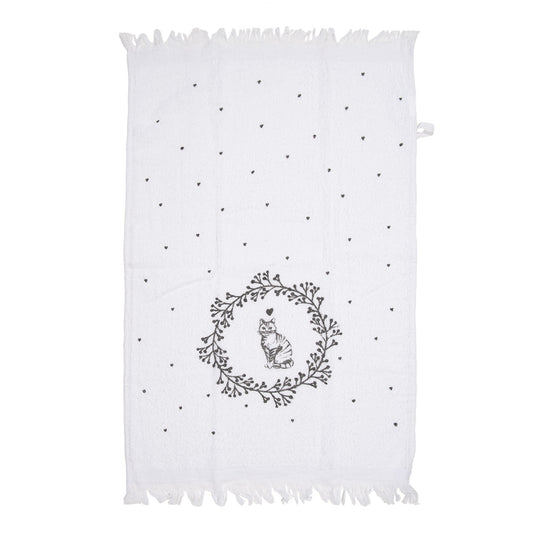 Handdoek / gastendoekje zittende kat in bloemen cirkel