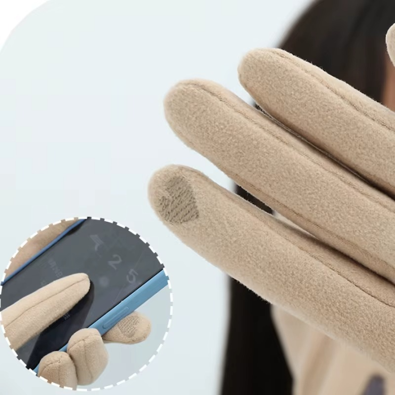 Katten handschoenen touchscreen Beige "Kat met strikje"