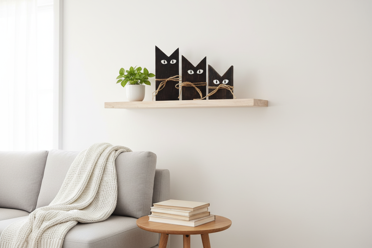 Houten katten set 3 stuks Black Wash