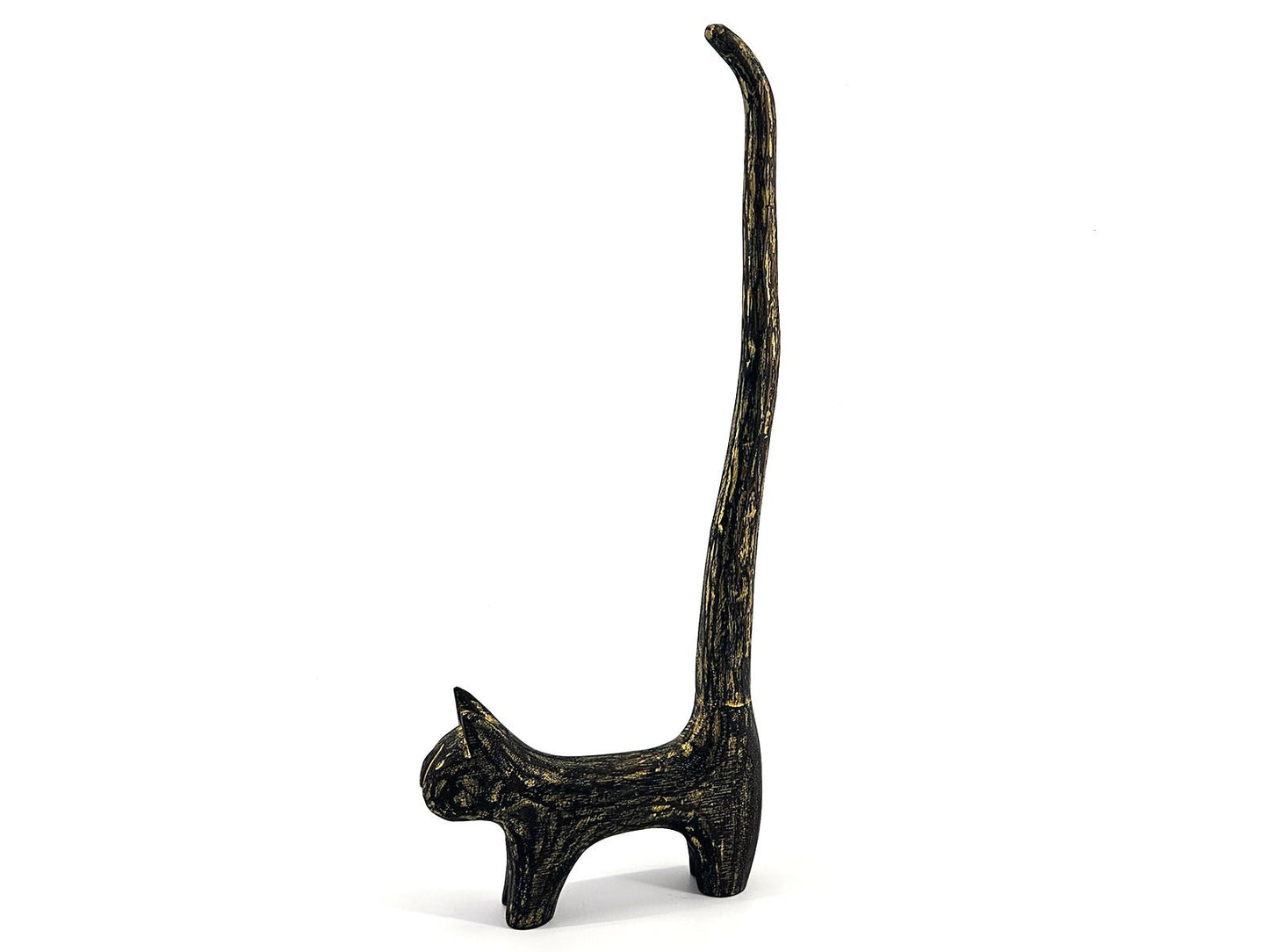 Houten toiletrolhouder kat | Zwart - Goud