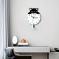 Kat klok 40x25 cm zwart wit met stil uurwerk