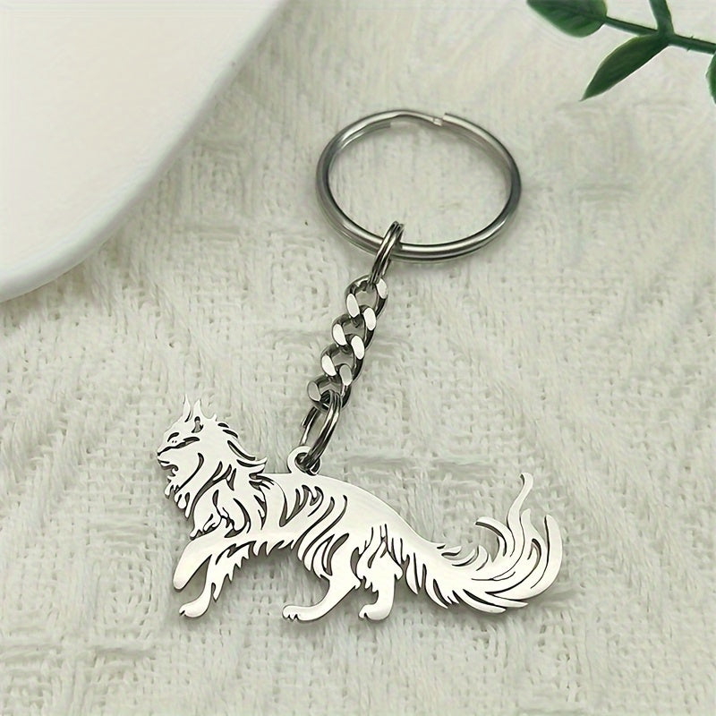 Sleutelhanger kat Maine Coon silhouet Zilver