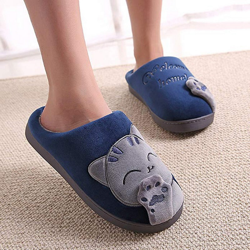 The Happy Cat Shop | Katten pantoffels met antislip zolen | Blauw