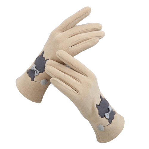 Katten handschoenen touchscreen Beige "Kat met strikje"