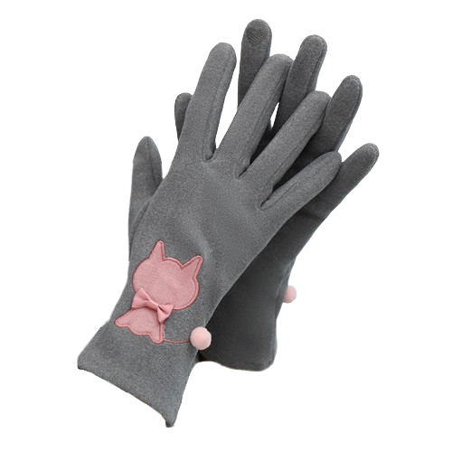 Katten handschoenen touchscreen Grijs "Kat met strikje"