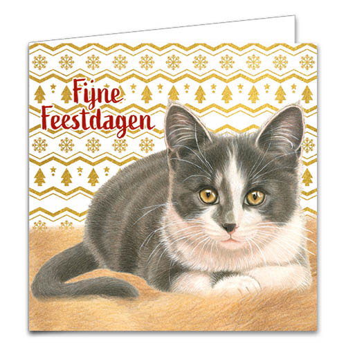 Katten kerstkaarten 10 stuks | Kittens met goudpatroon