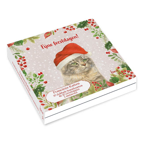 Katten kerstkaarten 10 stuks | Kat met kerstmuts – kat met strikje