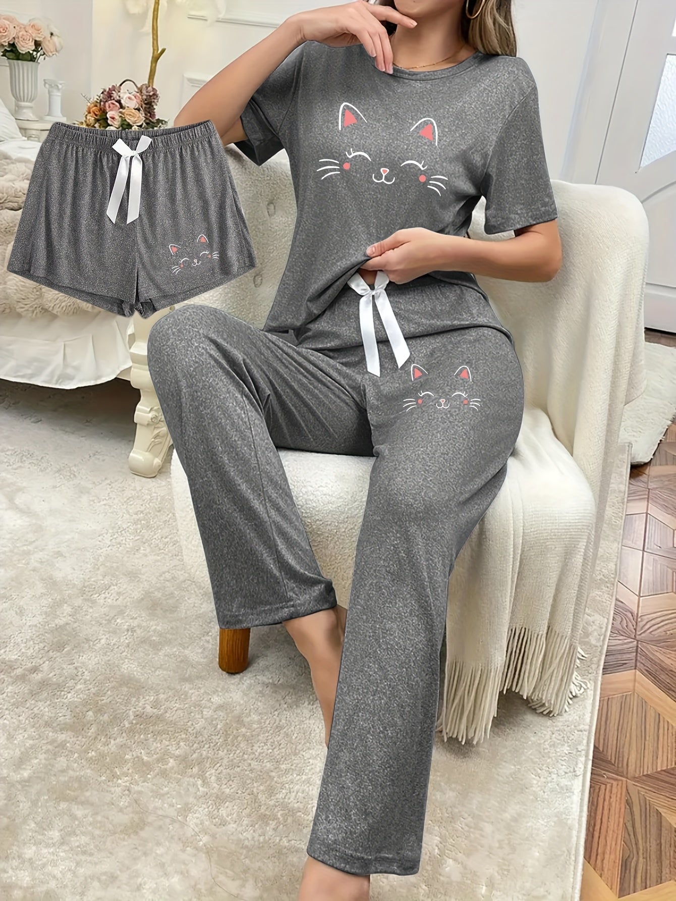 Katten pyjama 3-delig grijs “Zoet Snoetje” | PRE-ORDER