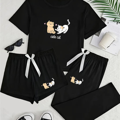 Katten pyjama set 3-delig zwart “Cute Cat” | PRE-ORDER