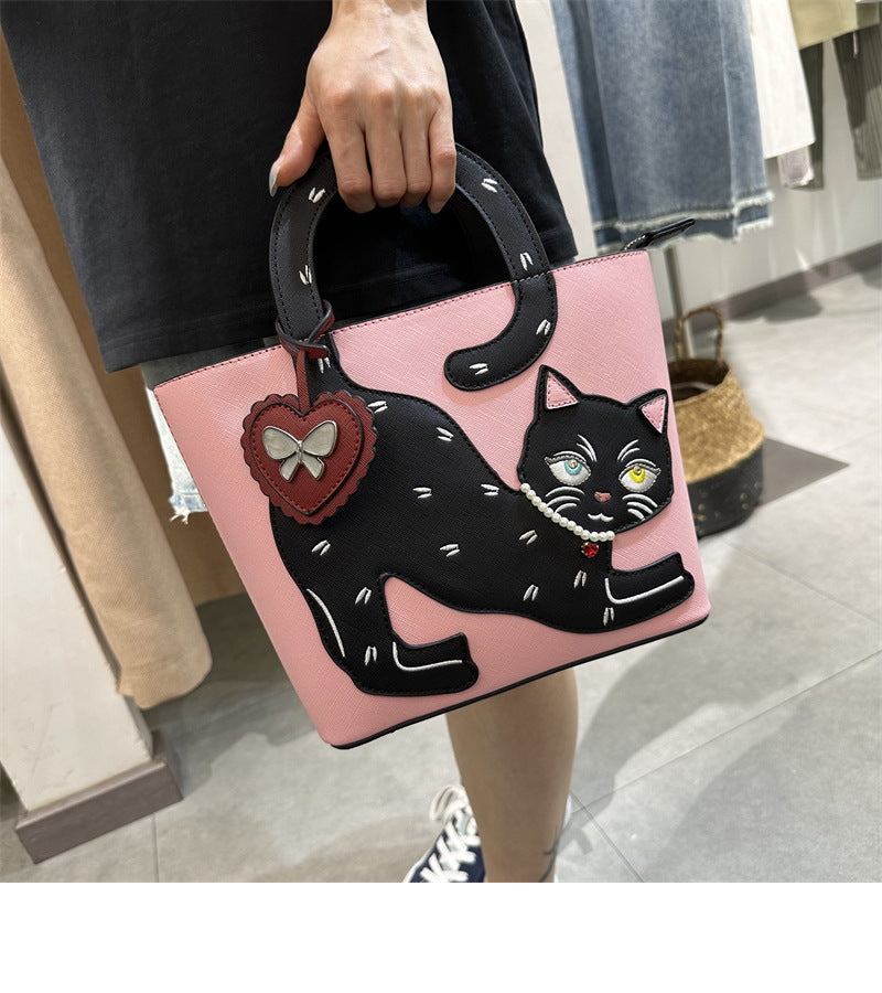 Katten handtas schoudertas roze “Black Beauty”