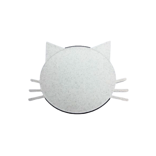 Kattenkop onderzetters 6 stuks gemêleerd grijs 3D geprint in zwart opbergbakje