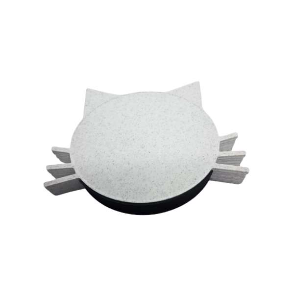 Katten onderzetters kattenkop gemêleerd grijs 3d geprint in zwart bakje