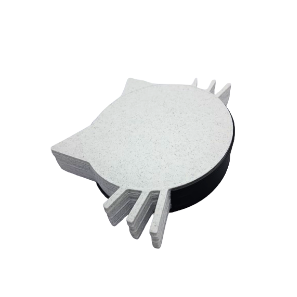 Katten onderzetters 6 stuks gemêleerd grijs in zwarte houder 3D geprint